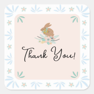 Cute Sweet Bunny Rabbit Animal 1st Birthday Party  Square Sticker