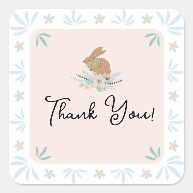 Cute Sweet Bunny Rabbit Animal 1st Birthday Party  Square Sticker (Front)