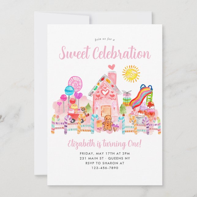 Cute Sweet Celebration Candyland Kids Birthday Invitation (Front)