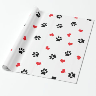 Cute sweet clear black paw red heart pattern wrapping paper