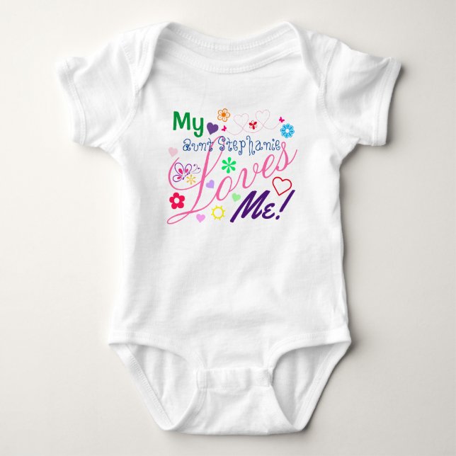 Cute Sweet Colourful Girly My Aunt Loves Me Baby Bodysuit (Front)