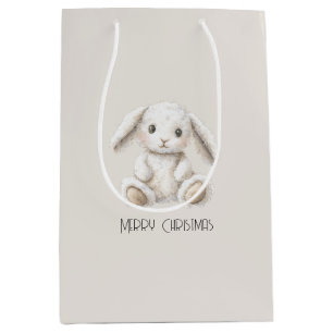 Cute Sweet Cream White Bunny Christmas Medium Gift Bag