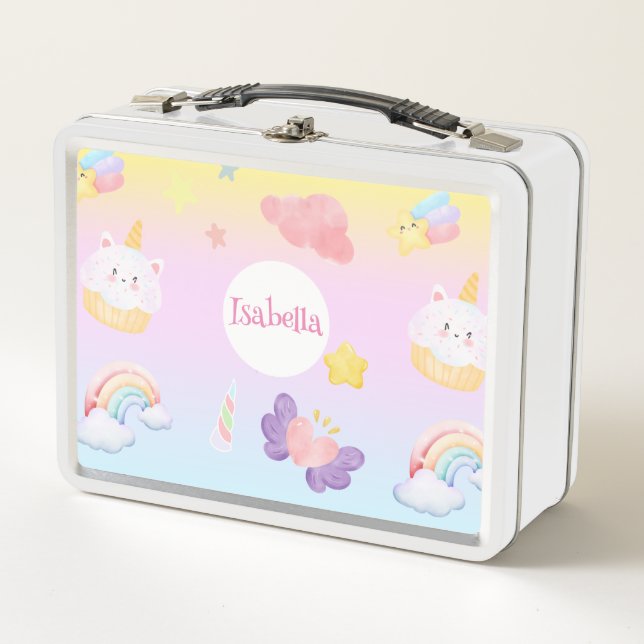 Cute sweet cupcake unicorn rainbow Pattern name Metal Lunch Box (Front)