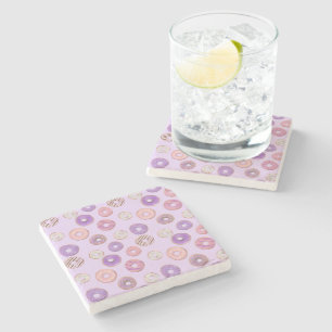 Cute sweet Doughnut solid pink background sprinkle Stone Coaster