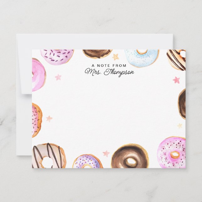 Cute Sweet Doughnuts A note from Script Note Card (Front)