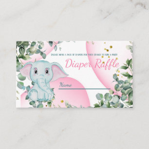 Cute Sweet Elephant Eucalyptus Pink Diaper Raffle Enclosure Card