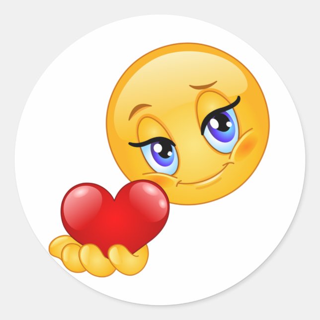 cute sweet emoji love hearts kiss classic round sticker (Front)