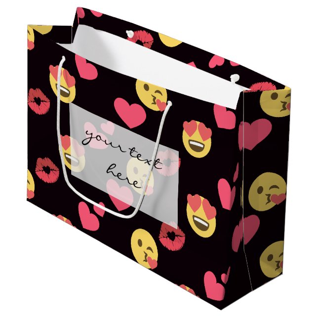cute sweet emoji love hearts kiss lips pattern large gift bag (Front Angled)