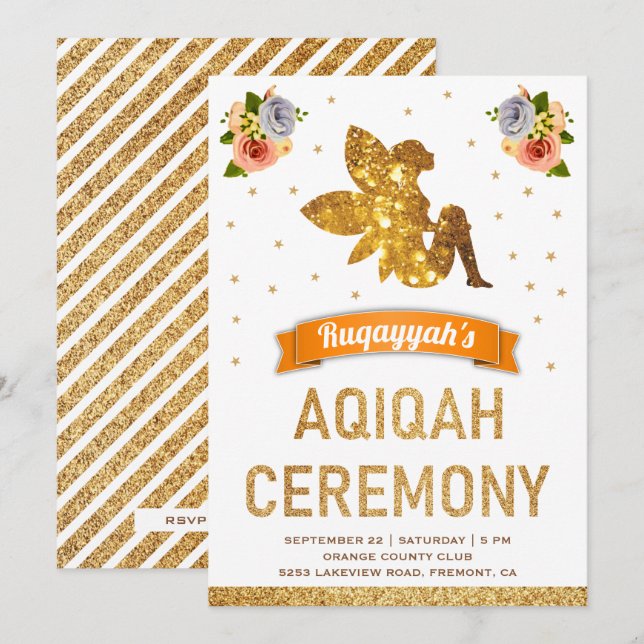 Cute Sweet Floral Magical Fairy Girls Aqiqah Invitation (Front/Back)