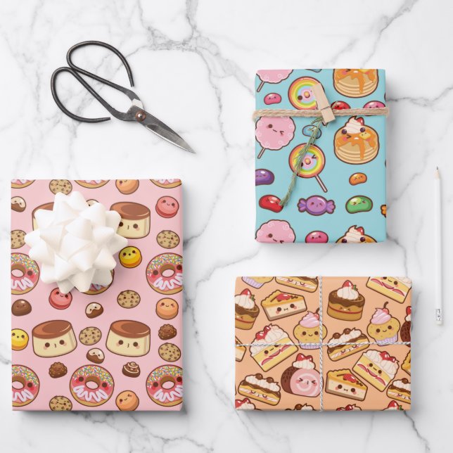 Cute Sweet Kawaii Treats Party Wrapping Paper Sheet (Front)