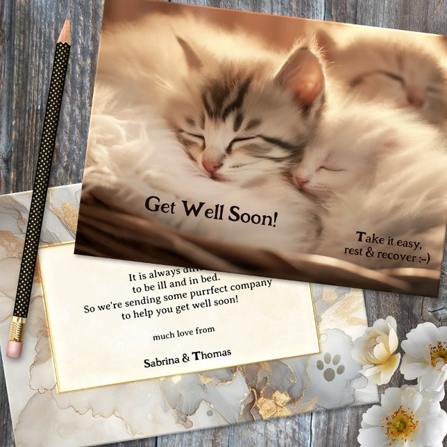 Cute Sweet Kitten Friends Get Well Soon Card (Get Well Soon card featuring cute kittens sleeping together - purrfect for a cat lover)