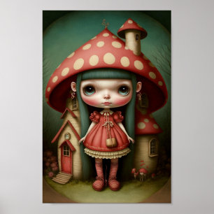Cute Sweet Little Mushroom Girl Art Poster