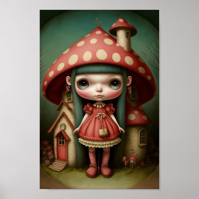Cute Sweet Little Mushroom Girl Art Poster (Front)