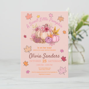 Cute Sweet Little Pumpkin Fall Leaves Baby Shower Invitation