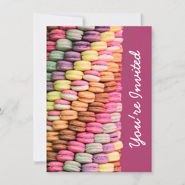 Cute Sweet Macarons Pink Birthday Party Invitation (Front)