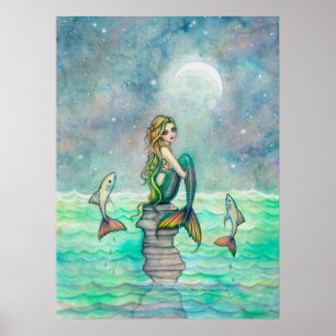 Cute Sweet Mermaid and Fish Fantasy Art Poster