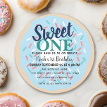 Cute Sweet One Doughnut Kids First Birthday Invitation<br><div class="desc">Celebrate your sweetie's special day with this Cute Sweet One Doughnut Kids First Birthday design. This design features a colourful doughnut. The reverse is a pattern of sprinkles. Matching Items in our shop for a complete party theme. Cover Page Mock-Up Provided by Freepik.com.</div>