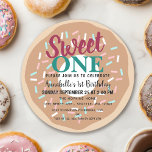 Cute Sweet One Doughnut Kids First Birthday Invitation<br><div class="desc">Celebrate your sweetie's special day with this Cute Sweet One Doughnut Kids First Birthday design. This design features a colourful doughnut. The reverse is a pattern of sprinkles. Matching Items in our shop for a complete party theme. Cover Page Mock-Up Provided by Freepik.com.</div>