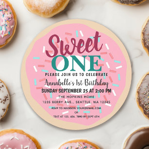 Cute Sweet One Doughnut Kids First Birthday Invitation