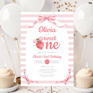 Cute Sweet One Strawberry Girl 1st Birthday Invitation