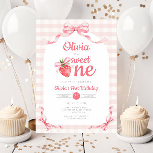 Cute Sweet One Strawberry Girl 1st Birthday Invitation