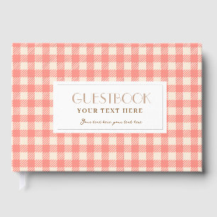 Cute sweet peach pink gingham plaid checked party guest book
