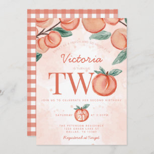 Cute Sweet Peach turning TWO Second Birthday Party Invitation