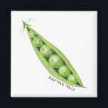 Cute Sweet Peas in a Pod Illustration Magnet<br><div class="desc">Cute and humorous illustration of green sweet peas in a pod with kawaii expressions. The text on the side says "hap-pea-ness."</div>