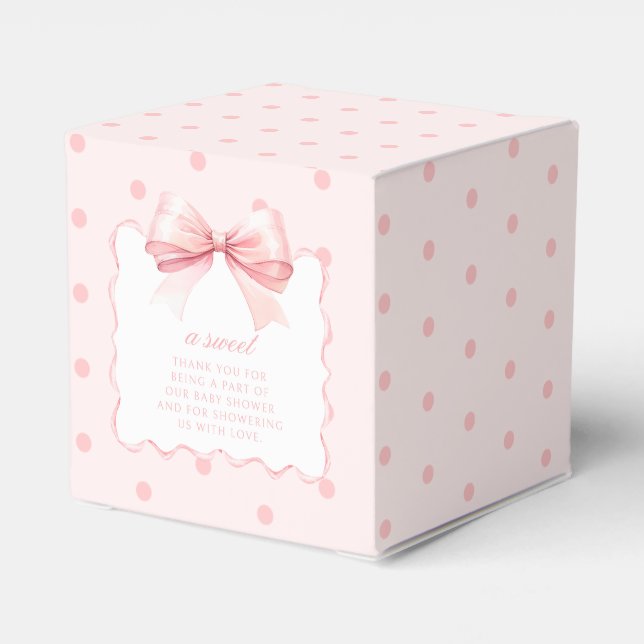 Cute sweet pink bow ribbon baby girl shower favour box (Back Side)