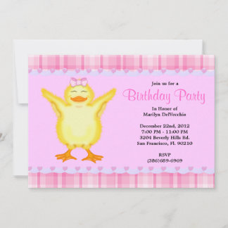 CUTE Sweet Pink card with Yellow Duck Birthday