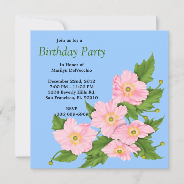 CUTE Sweet PINK Flower Floral Rose Roses Bithday P Invitation (Front)