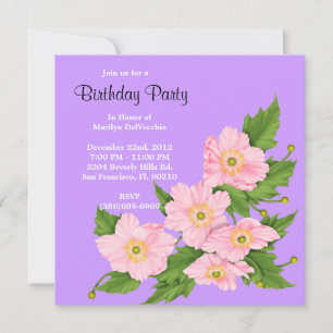CUTE Sweet PINK Flower Floral Rose Roses Bithday P Invitation