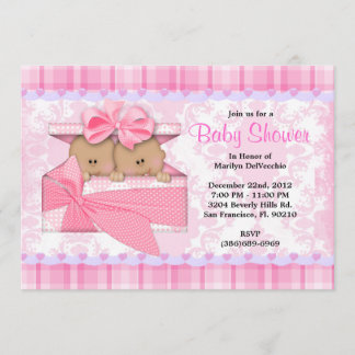 CUTE Sweet PINK Twins Baby Shower Invitation