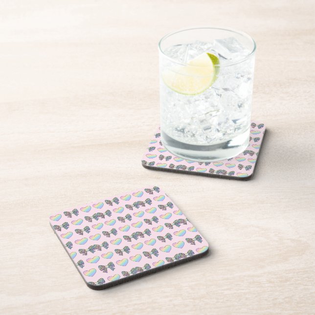  cute sweet rainbow hearts pastel gradient pattern coaster (Right Side)