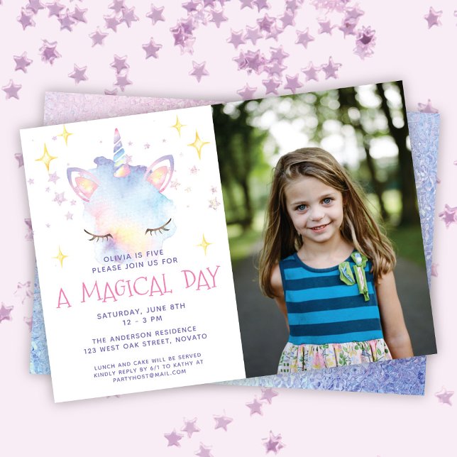 Cute Sweet Rainbow Unicorn Girl's Birthday Party Invitation (Creator Uploaded)