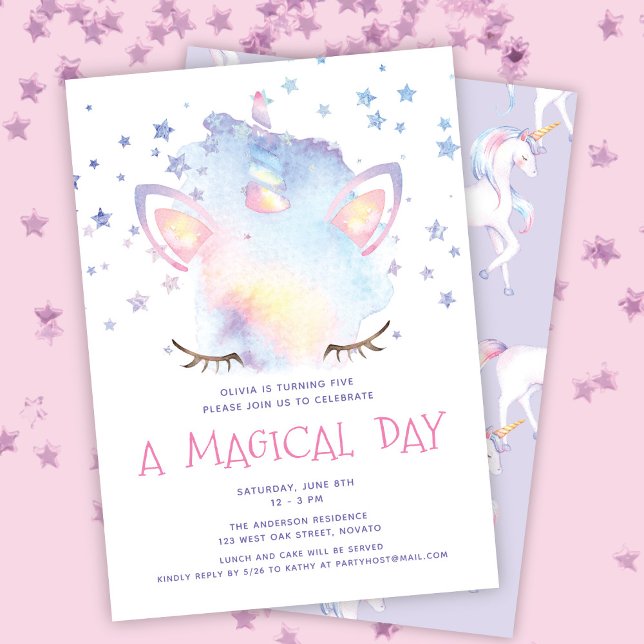 Cute Sweet Rainbow Unicorn Girl's Birthday Party Invitation (Creator Uploaded)