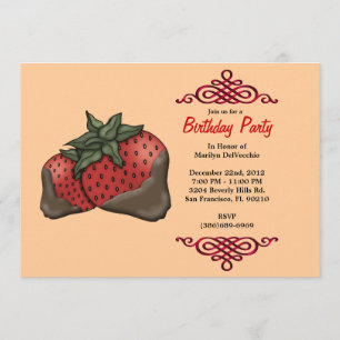 CUTE Sweet Red Strawberries With Red Border Birthd Invitation
