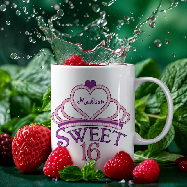 Cute Sweet Sixteen Birthday Girl Pink Personalised Coffee Mug (Creator Uploaded)
