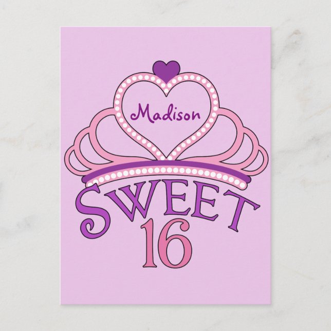 Cute Sweet Sixteen Pink Birthday Party Invitation Postcard (Front)