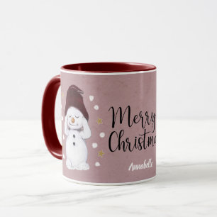 Cute sweet snowman add name pink Christmas Mug
