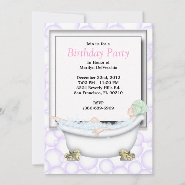 CUTE Sweet Spa Bath Massage and Beauty Party Invit Invitation (Front)