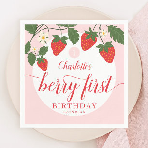 Cute Sweet Strawberry 1st Birthday Napkin