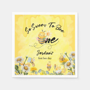 Cute Sweet To Bee One Wildflower 1st birthday Napkin