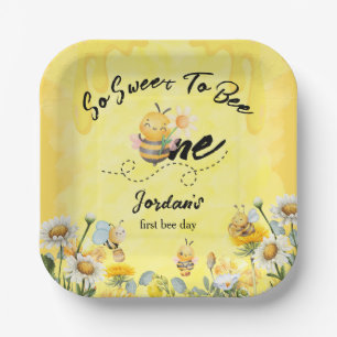 Cute Sweet To Bee One Wildflower 1st birthday Paper Plate