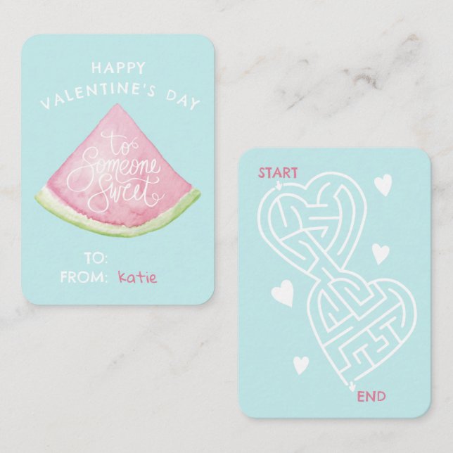 Cute, sweet watermelon classroom Valentine Card (Front/Back)
