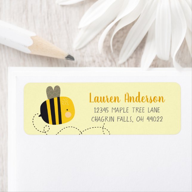 Cute Sweet Yellow Bee Kawaii Baby Shower Address (Insitu)