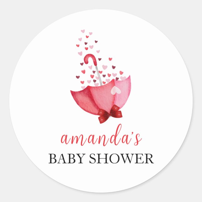 Cute Sweetheart Umbrella Bow Baby Shower Classic Round Sticker (Front)