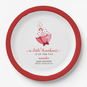 Cute Sweetheart Umbrella Bow Baby Shower Paper Plate