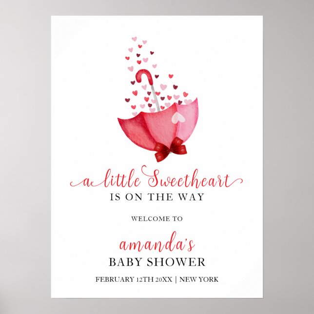 Cute Sweetheart Umbrella Bow Baby Shower Welcome Poster (Front)