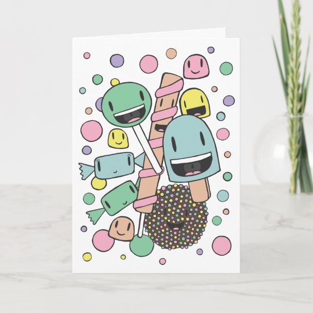 Cute Sweets Lollies Pastel Illustration Greeting Card (Front)